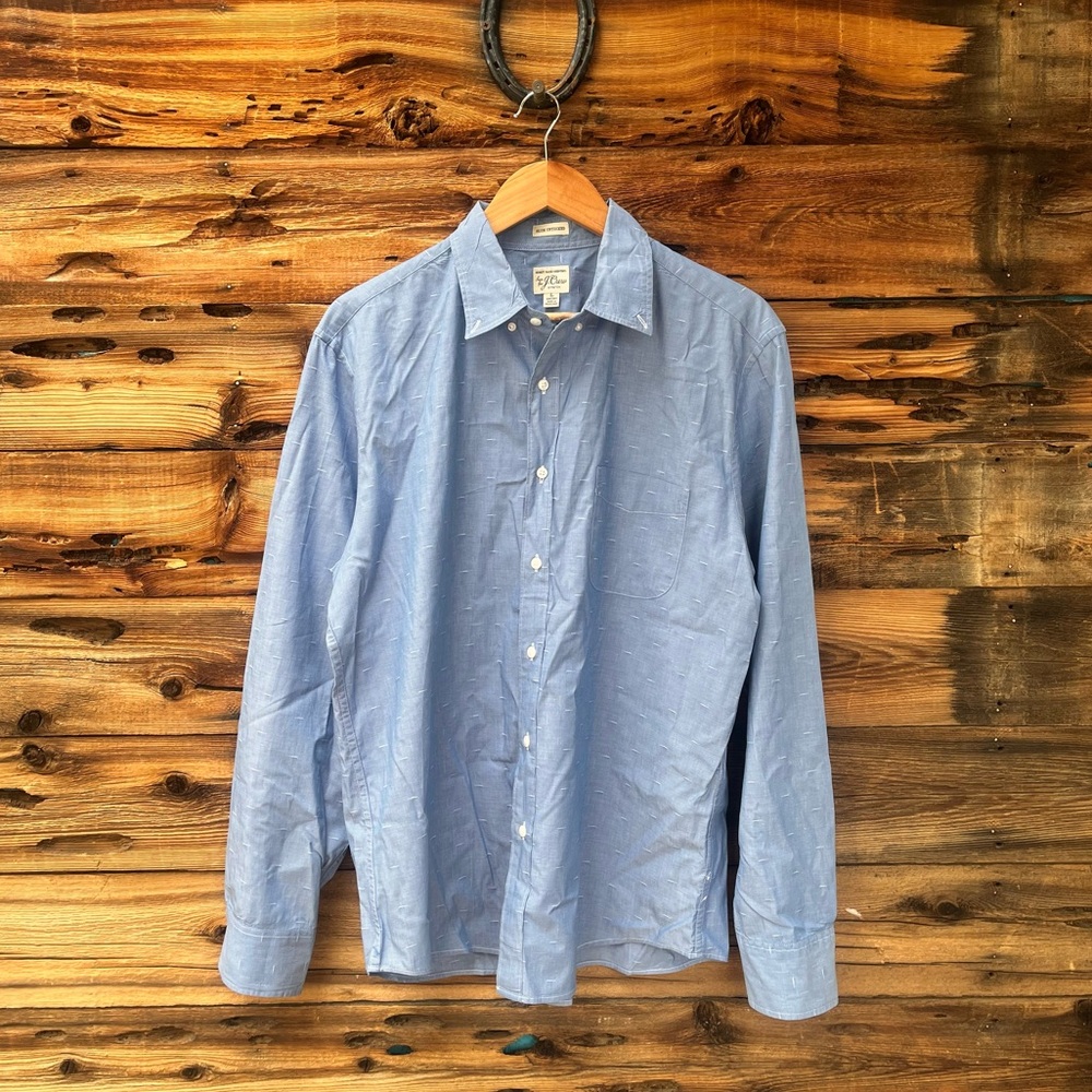J. CREW | Slim Untucked Stretch Short Light Blue Casual Button-Down Shirt L